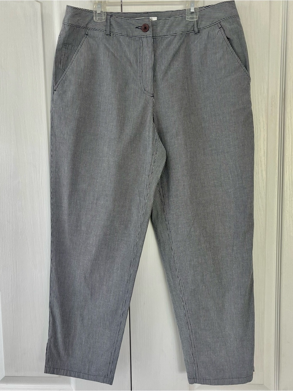 Talbots Pants Womens 10P Gray Striped Straight Flat Front Stretch
